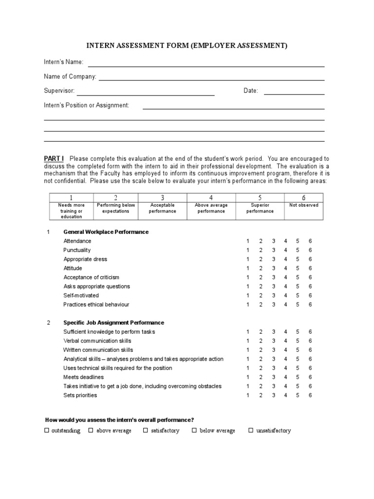Intern Performance Evaluation Form | PDF