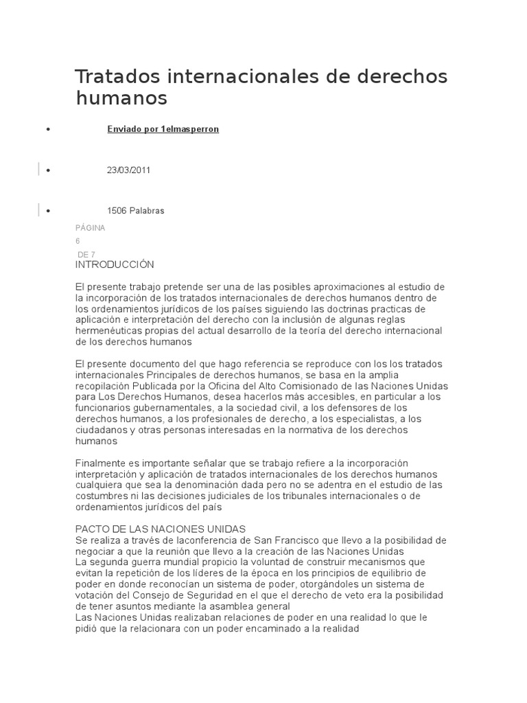 Tratados Internacionales de Derechos Humanos | PDF | Tratado | Naciones ...