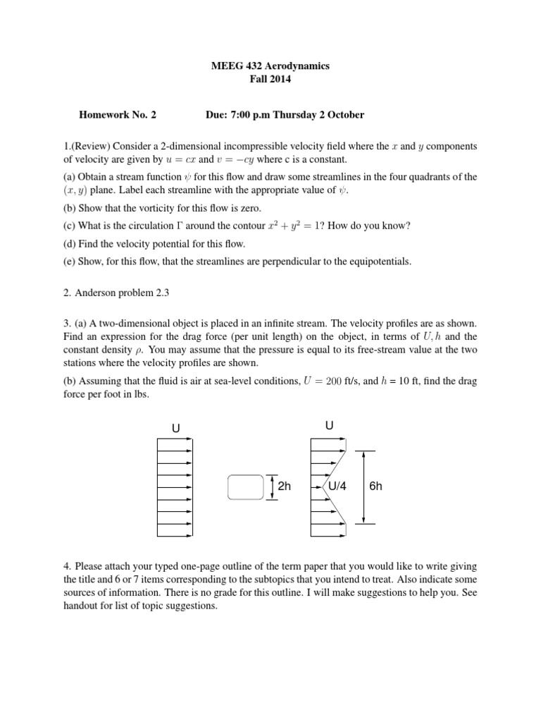 MEEG 432 Aerodynamics Homework 2 | PDF