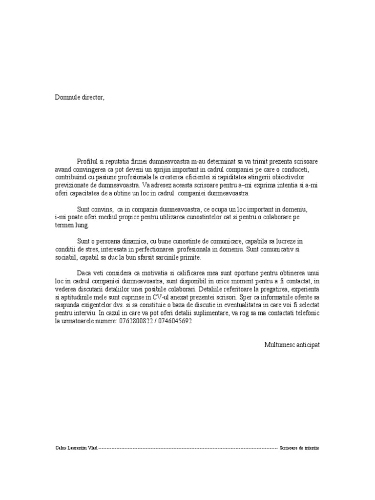 Scrisoare de Intentie