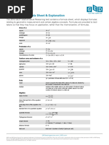 Mathematics Formula Sheet & Explanation: 2014 GED Test Resources