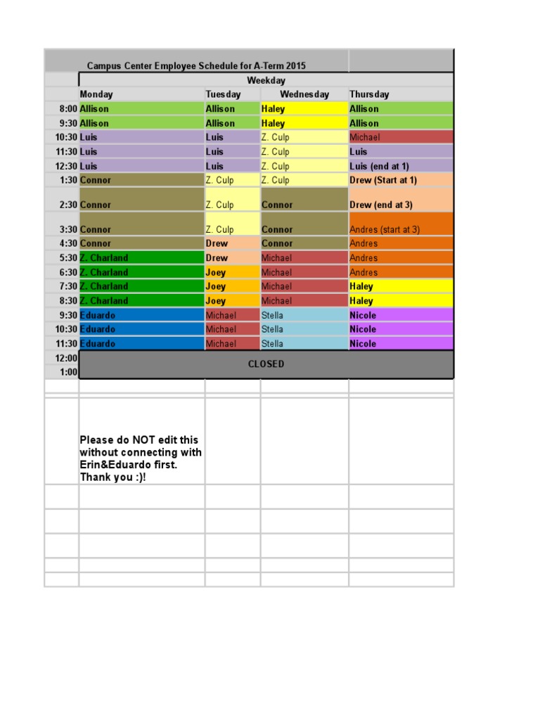 A-Term 2015 Campus Center Schedule | PDF