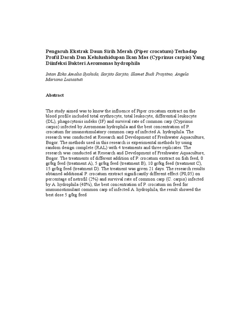 Impact of Red Betel Leaf on Carp Health | PDF | Wellness | Science ...