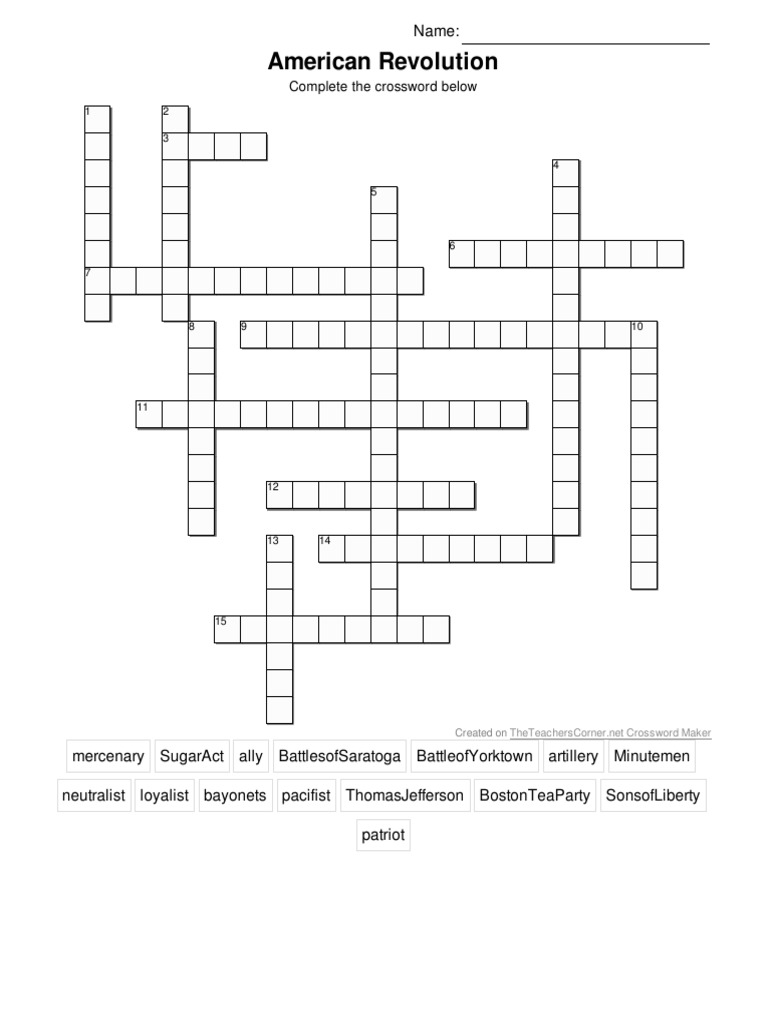 American Revolution Crossword Puzzle | PDF