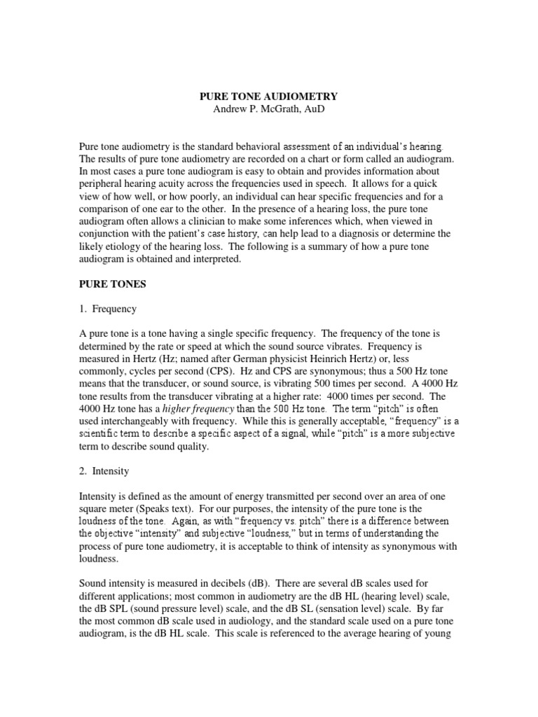 Pure Tone Audiometry Overview | PDF | Pitch (Music) | Headphones