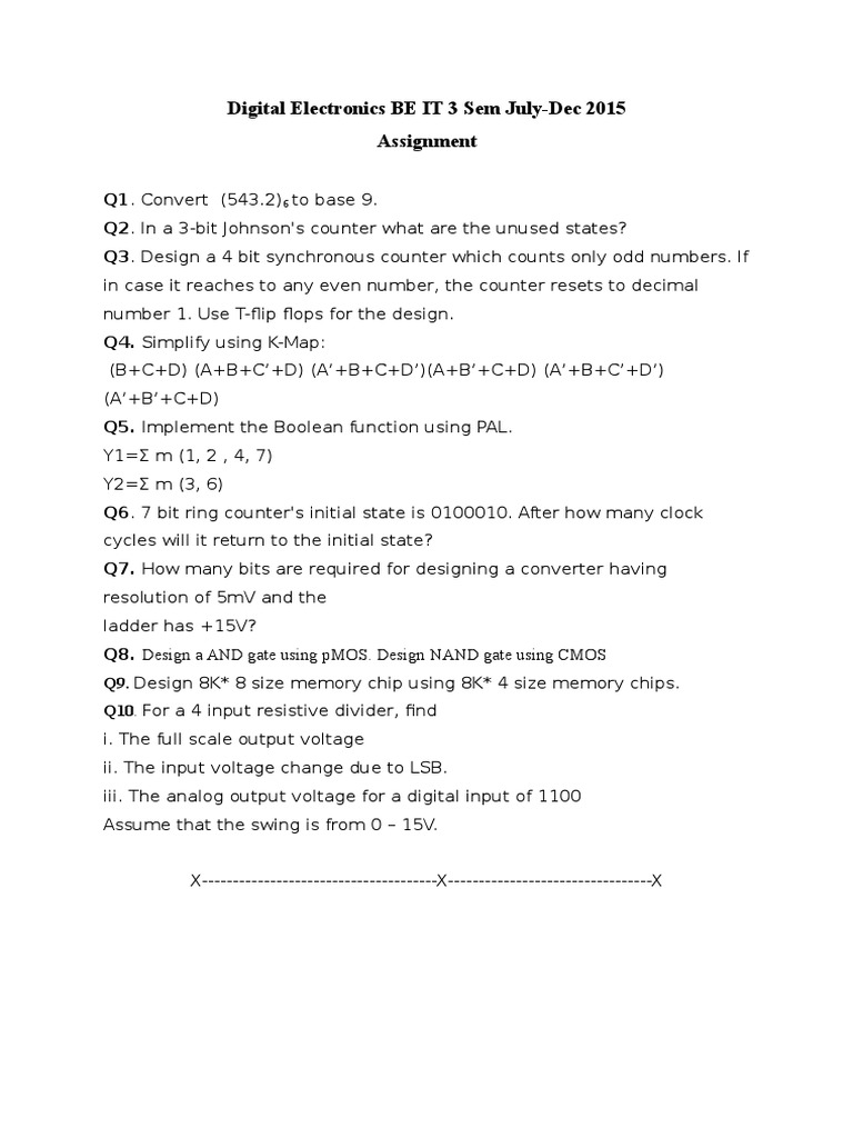 Digital Electronics Assignment Questions | PDF