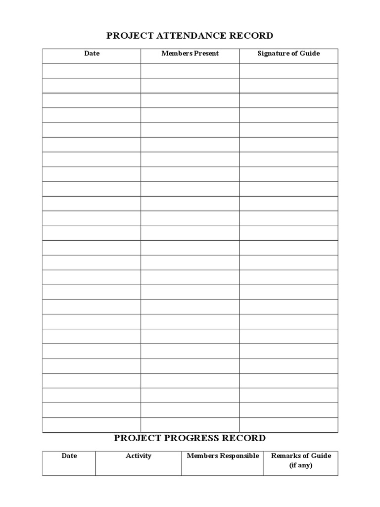 Project Attendance Record: Date Members Present Signature of Guide | PDF