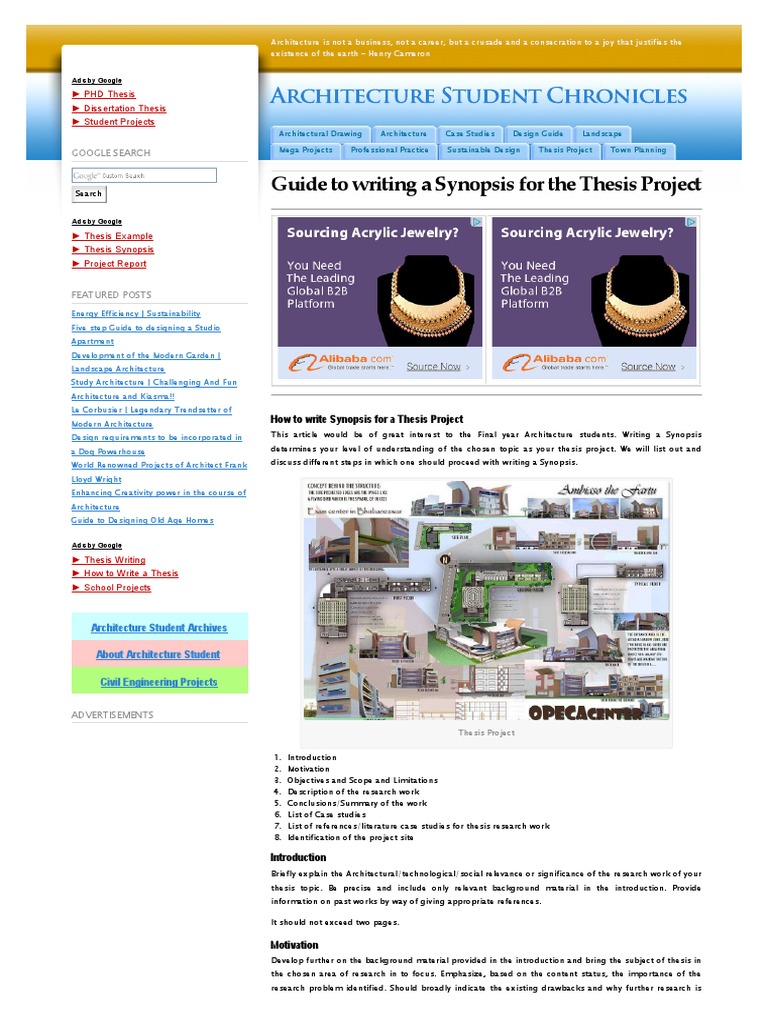 Guide To Writing A Synopsis For The Thesis Project - Architecture