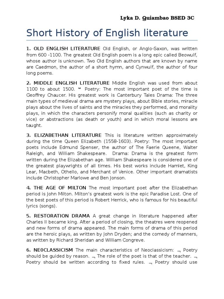 Pdf Telecharger English Literary Periods And Their Characteristics Pdf Gratuit Pdf Pdfprof Com