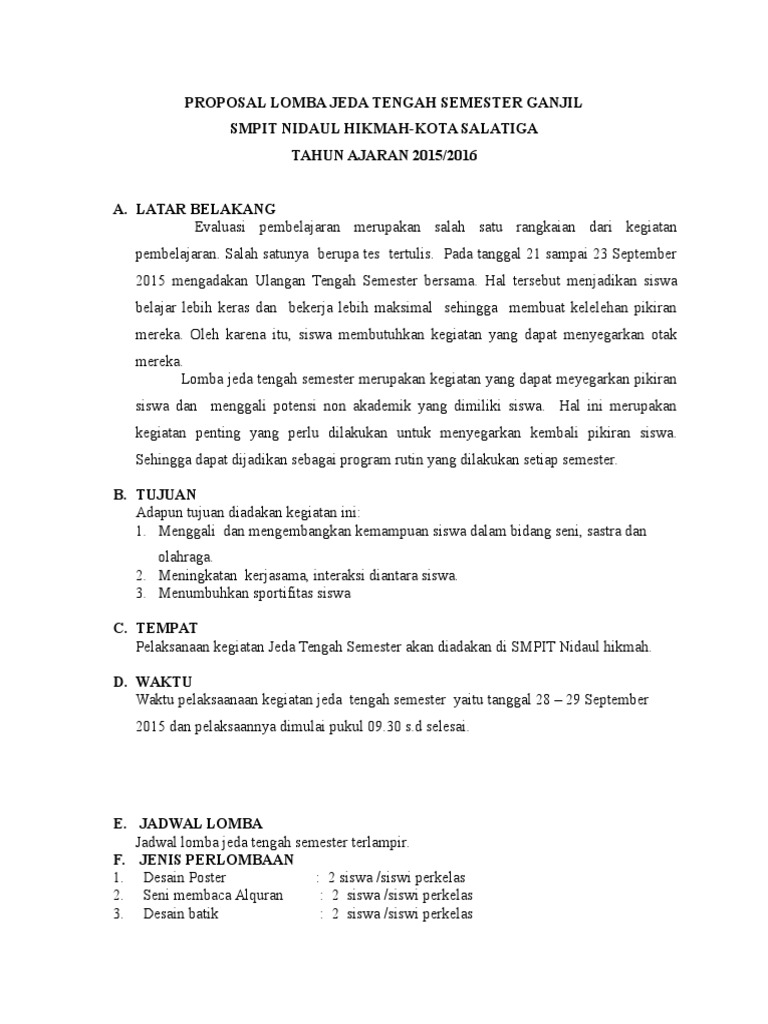 Proposal Lomba Jeda Tengah Semester Ganjil