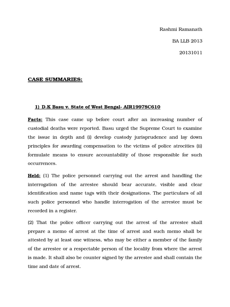 Case Summaries CRPC PDF Arrest Rape