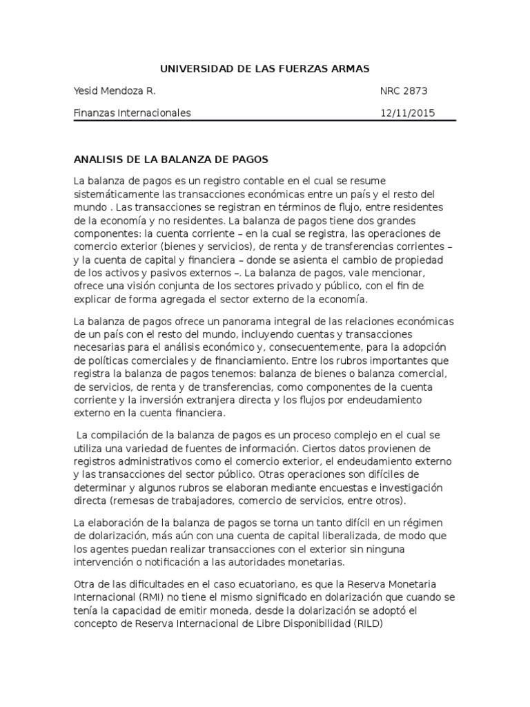 Análisis de la Balanza de Pagos 2011 | PDF | Balance de pagos | Economias
