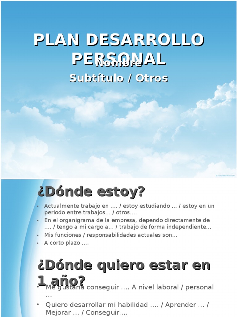 Plan de Desarrollo Personal y Profesional | PDF | Desarrollo personal ...