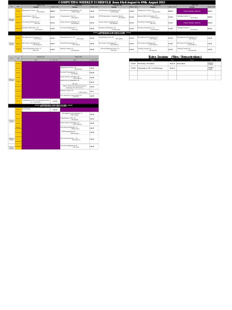 Weekly Computing Schedule: Aug 3-9, 2015 | PDF | Areas Of Computer ...