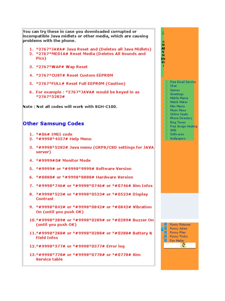 Samsung Secret Codes Guide | PDF | Computer Architecture | General ...