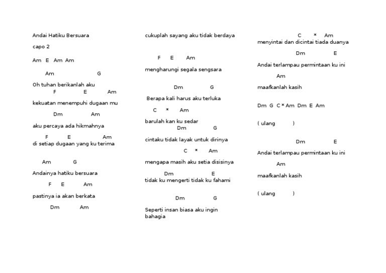 Kord Gitar Lagu Andai Hatiku Bersuara Pdf
