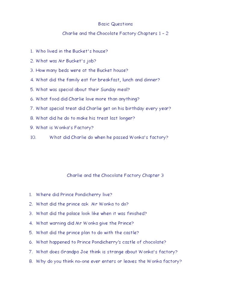 Charlie And The Chocolate Factory Questions