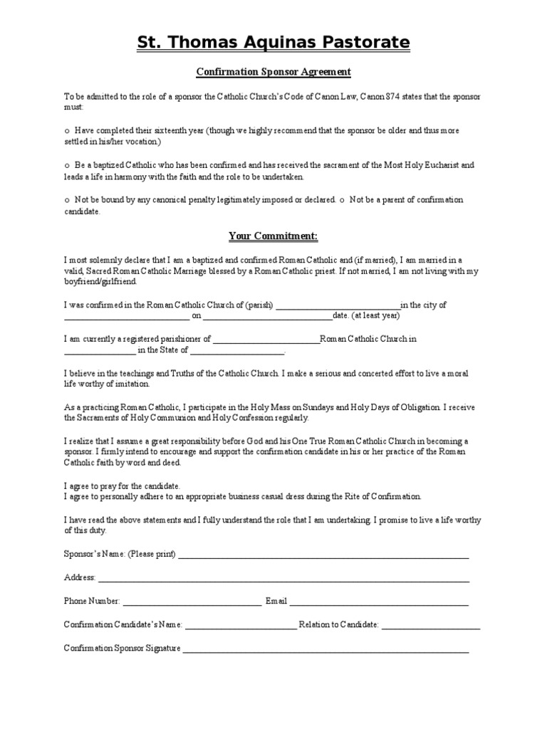 Confirmation Sponsor Requirements | PDF