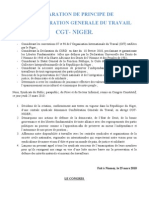 Declaration de Principe de La CGT-NIGER Après Le Congrès Du 25 Mars 2010
