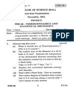 Bachelor of Science (B.SC.) Term-End Examination December, 2012 Physics Phe-06: Thermodynamics and Statistical Mechanics