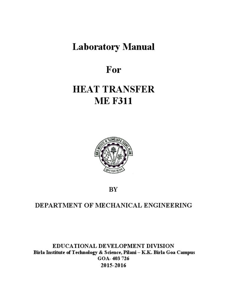 Heat Transfer Lab Manual 201516 PDF Heat Transfer Transport