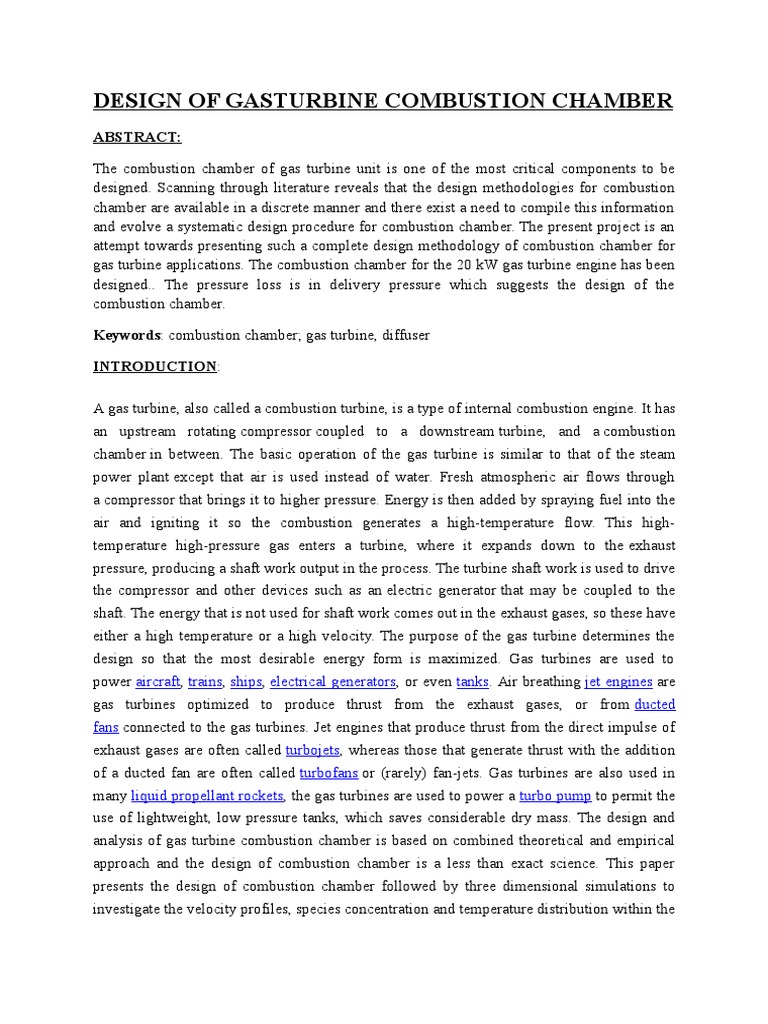 Gas Turbine Combustion Chamber Design | PDF | Gas Turbine | Internal ...