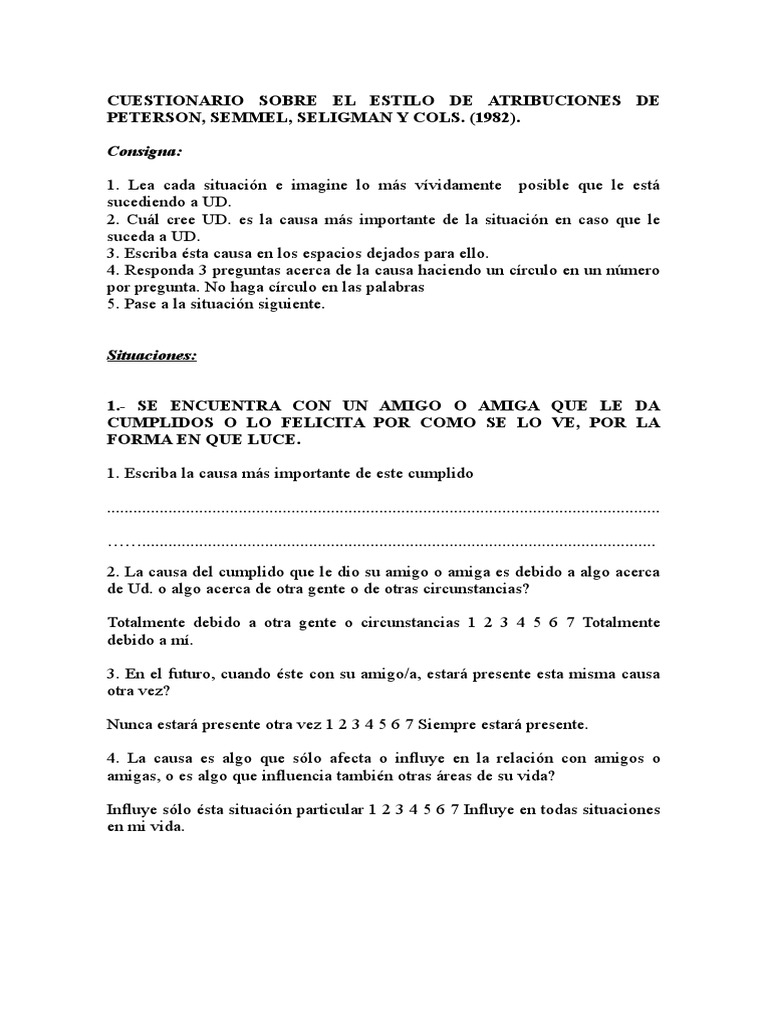 Cuestionario de Estilo Atribucional | PDF | Juegos y actividades