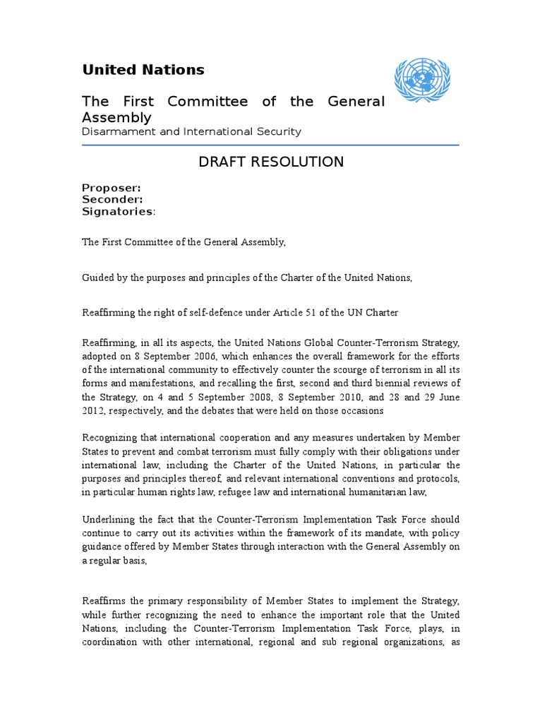 1.1 Draft Resolution Counter Terrorism United Nations Free 30day