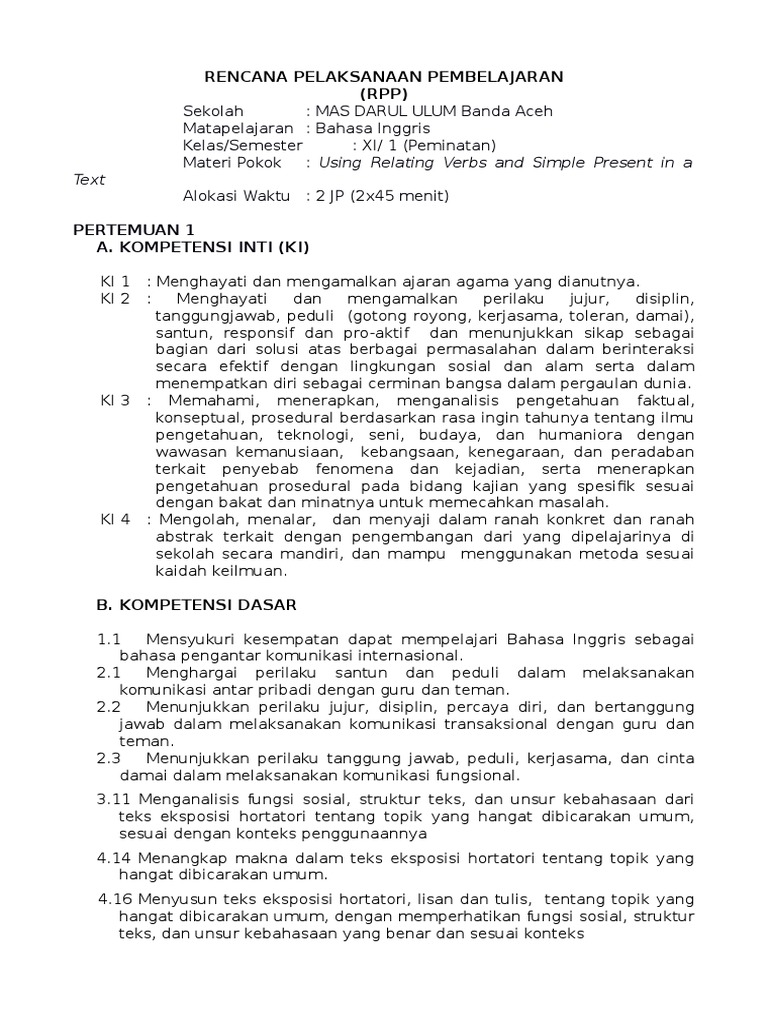 Relating Verbs RPP Bahasa Inggris Kurikulum 2013 Pathway