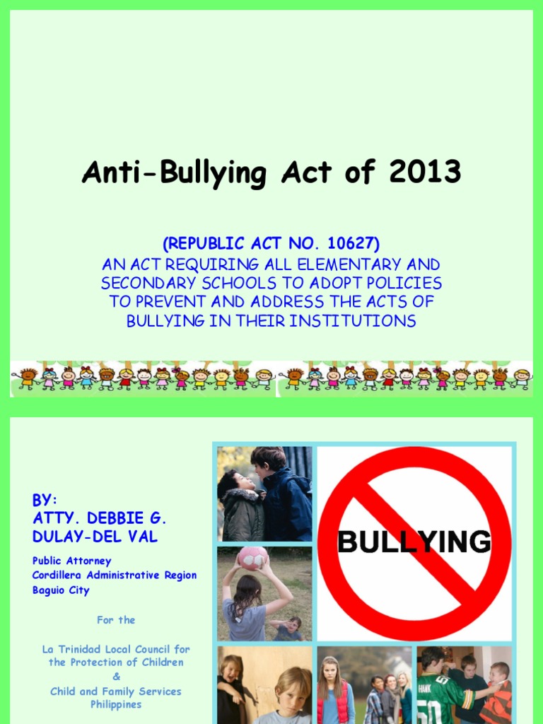 Powerpoint Anti Bullying Act in the Philippines Bullying Cyberbullying
