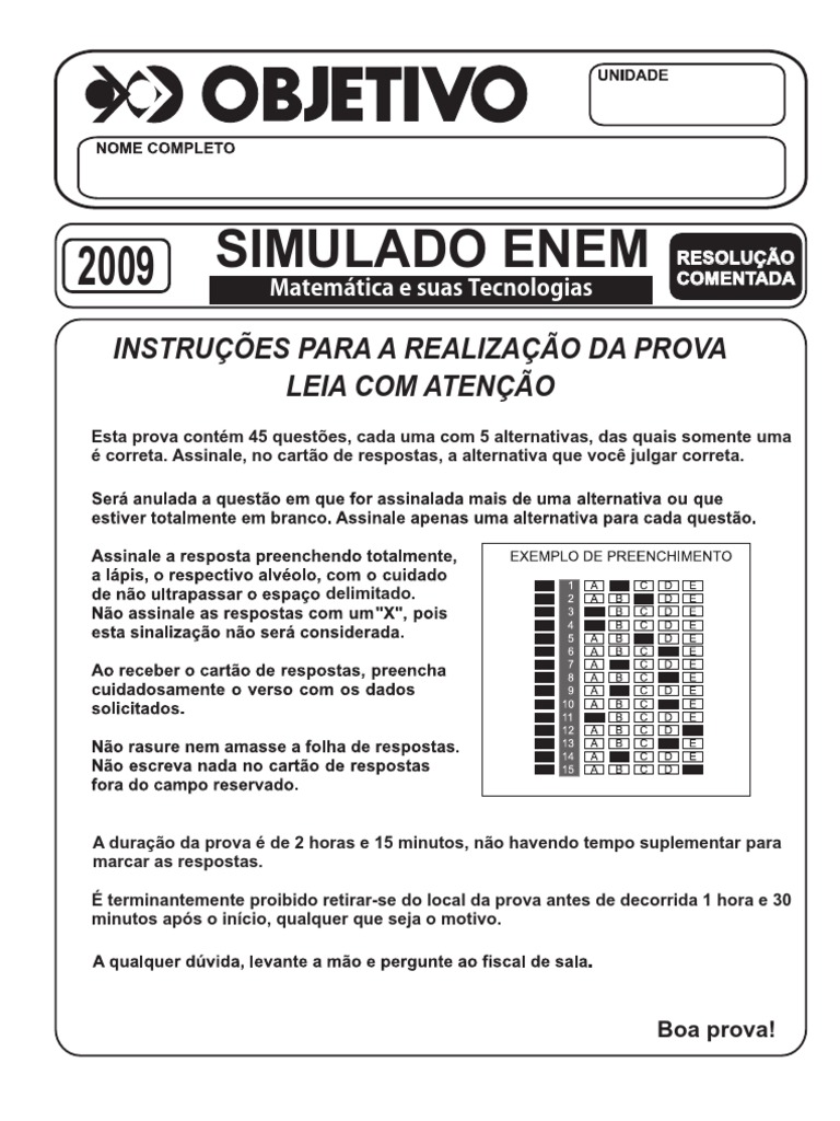 Simulado de Matemática ENEM 2009 | PDF | Desperdício | Salário
