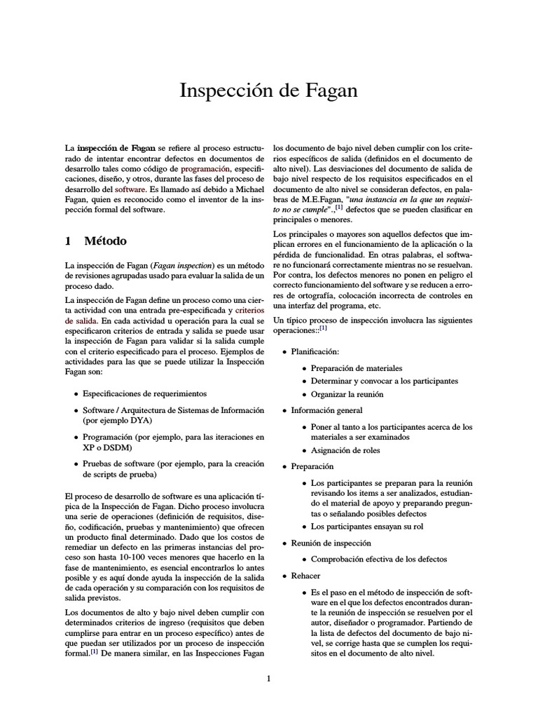 Inspección de Fagan en Desarrollo de Software | PDF | Ciencias de la ...