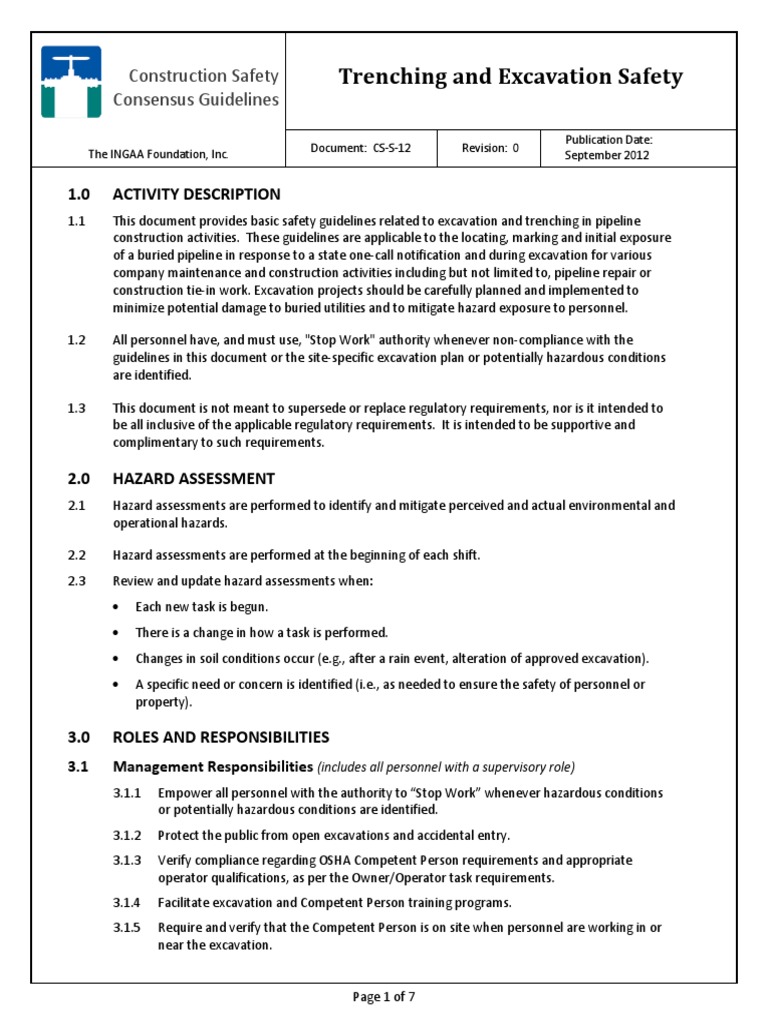 Trenching & Excavation Safety Procedure Occupational Safety And