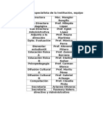 Personal Especialista de La Institución