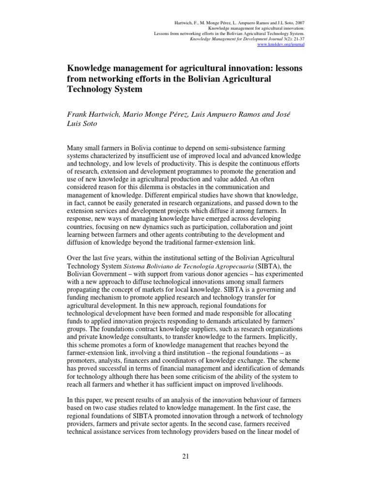 Bolivian Agricultural Knowledge Management | PDF | Knowledge Management ...