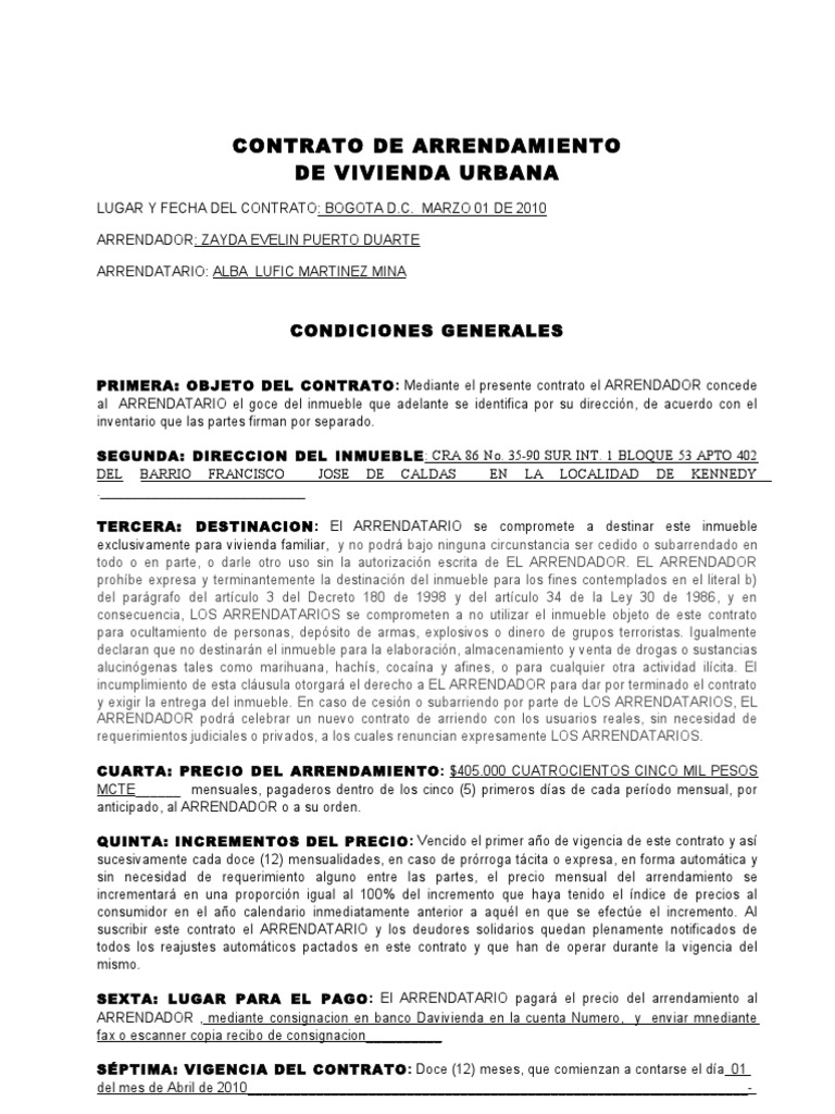 Contrato Vivienda Urbana Alquiler Gobierno