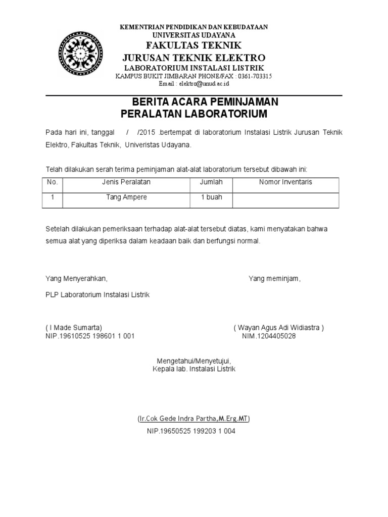 Berita Acara Peminjaman Alat