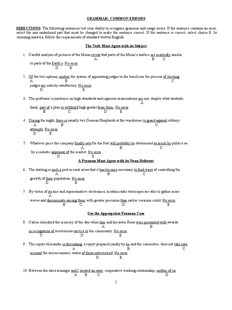 Identifying Errors In Grammar