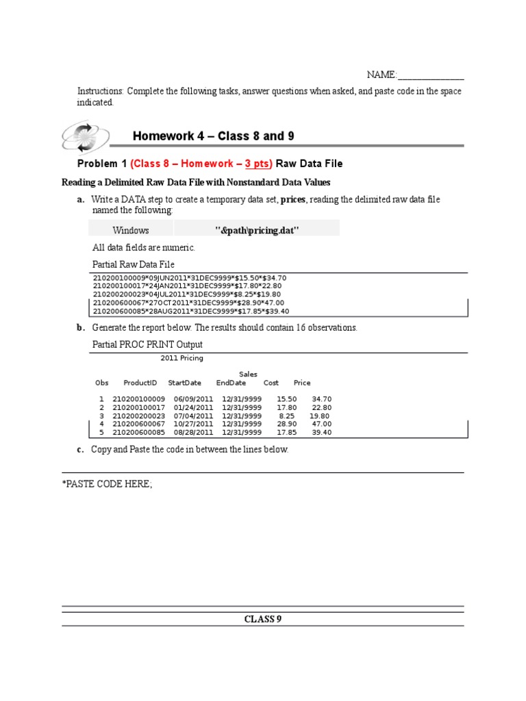 SAS Data Processing Homework Tasks | PDF | Data | Sas (Software)