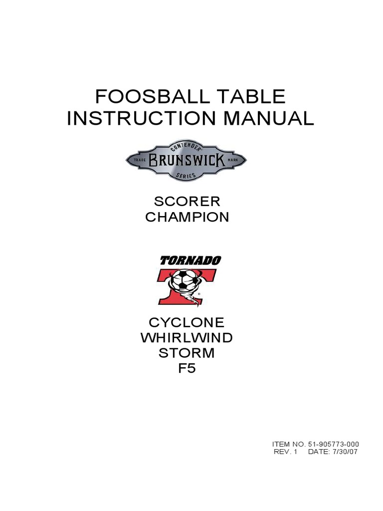 A Guide to Assembly and Maintenance Foosball Table Instruction Manual