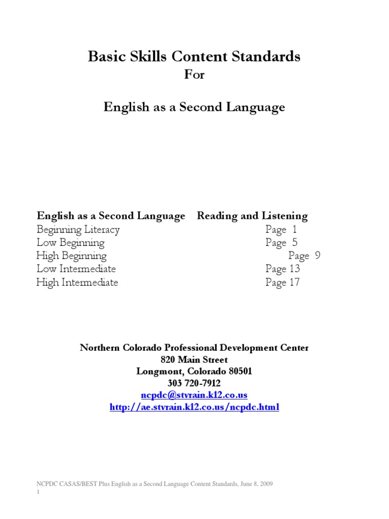ESL Skills Standards Guide | PDF | English Language | English As A ...