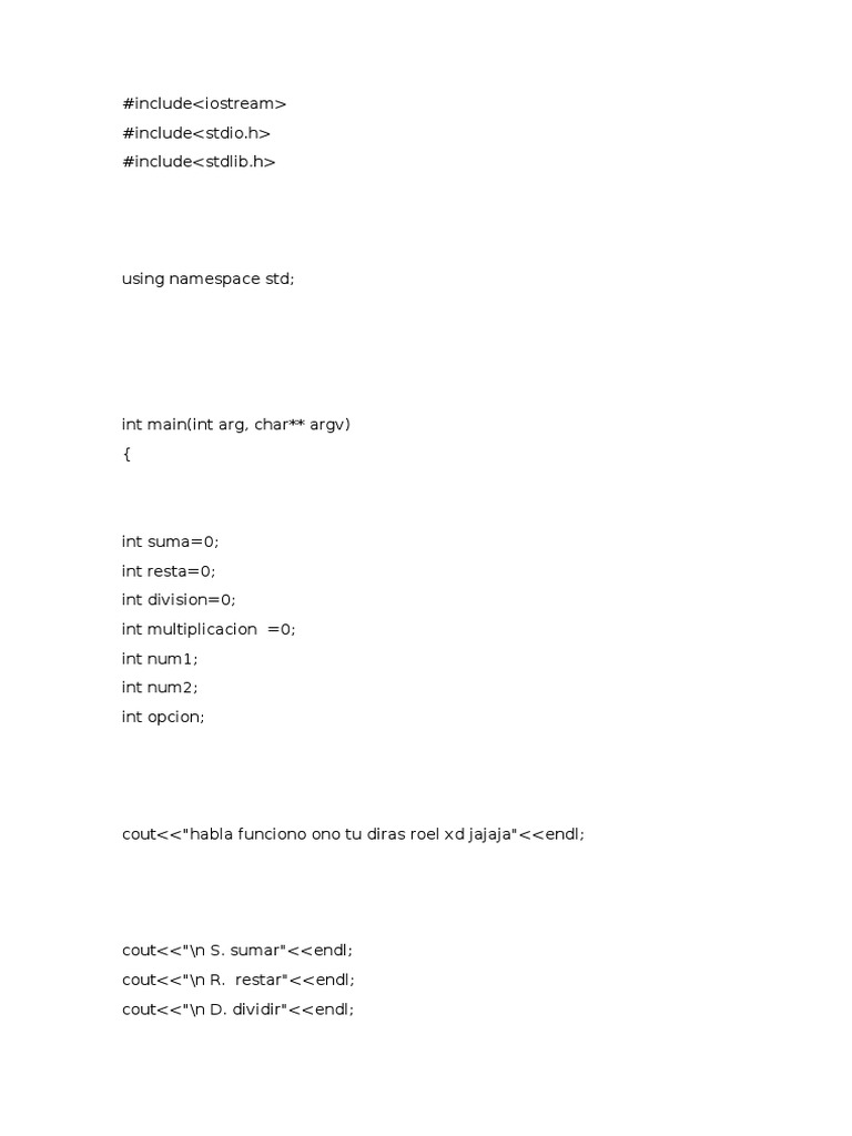 Calculadora básica en C++ | PDF | Métodos y materiales de enseñanza ...