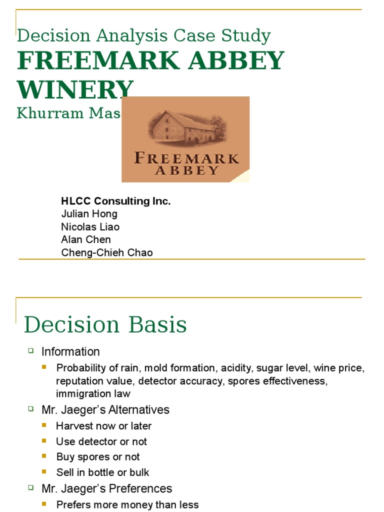 Freemark abbey winery case excel picture
