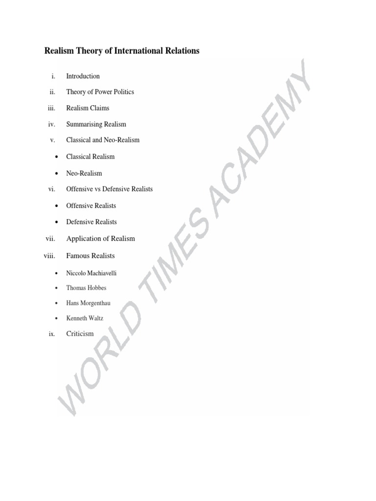 WHAT IS THE MEANING OF REALISM IN INTERNATIONAL RELATIONS intelligence overview