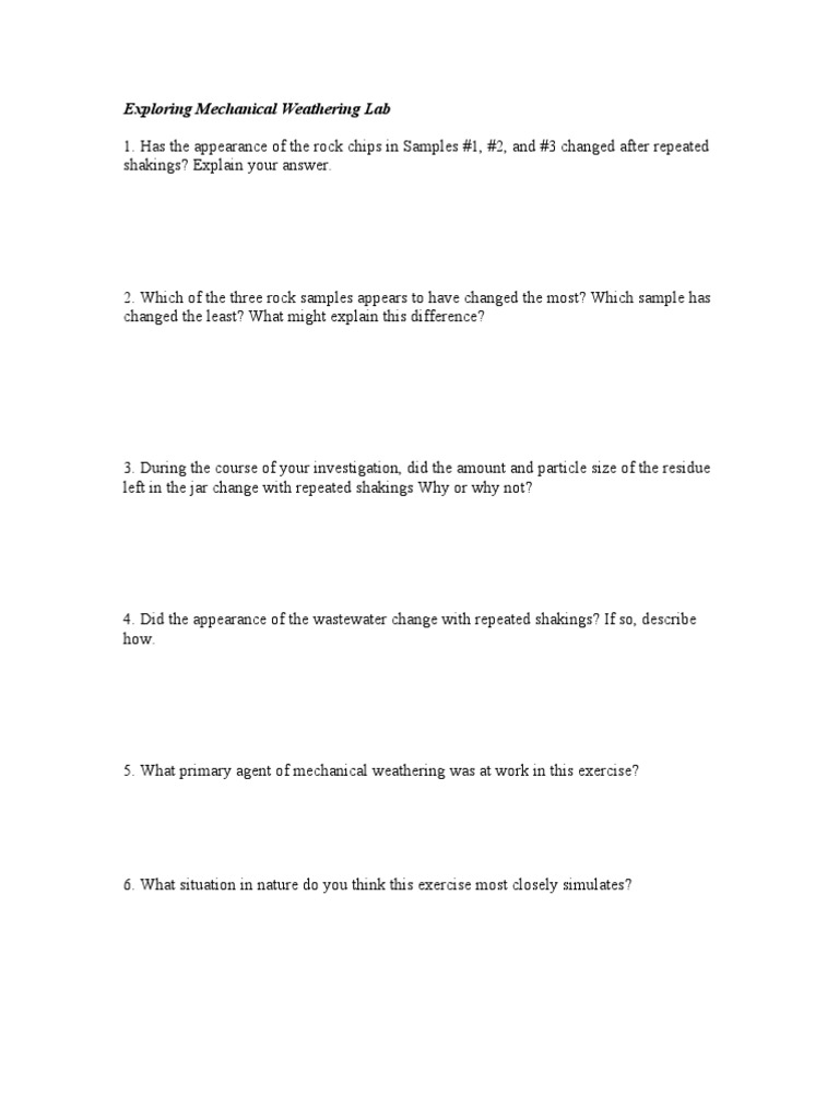 Exploring Mechanical Weathering Lab PDF Weathering Rock (Geology)