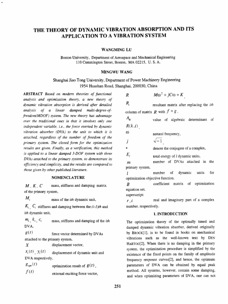 The Theory of Dynamic Vibration Absorption and Its Application To A ...