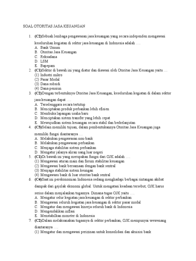Soal Otoritas Jasa Keuangan