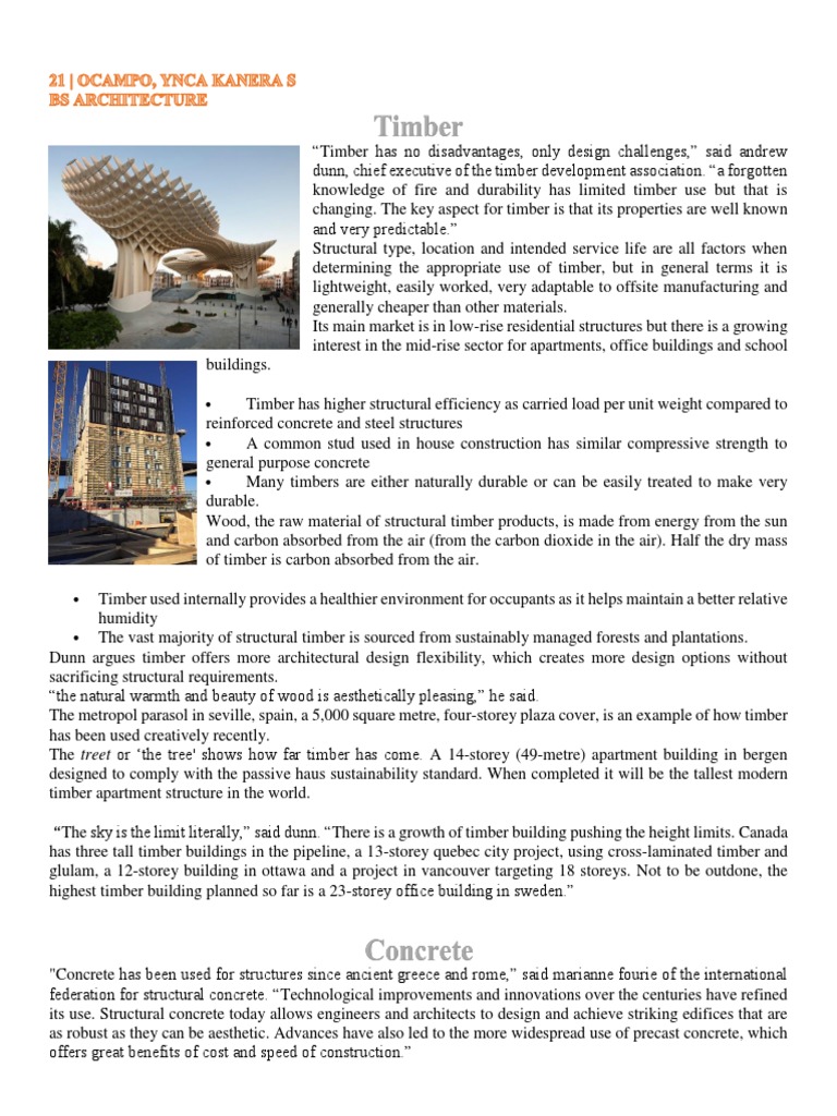 A Comparison of Concrete Steel and Timber Construction Essay Lumber