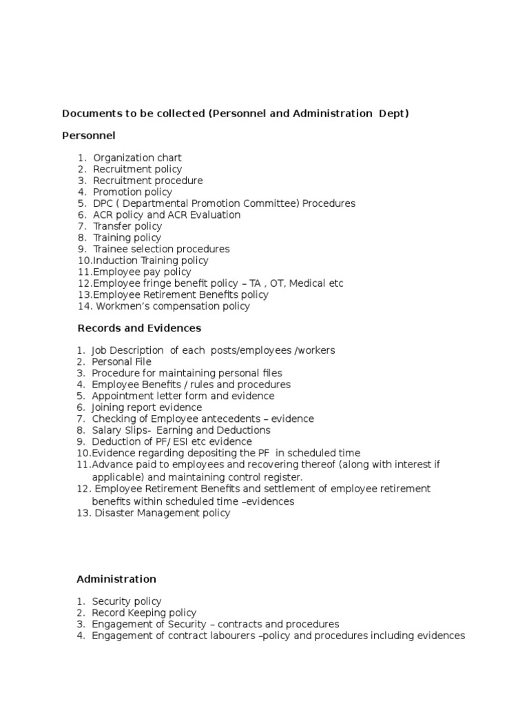 Personnel and Admin Document Checklist | PDF
