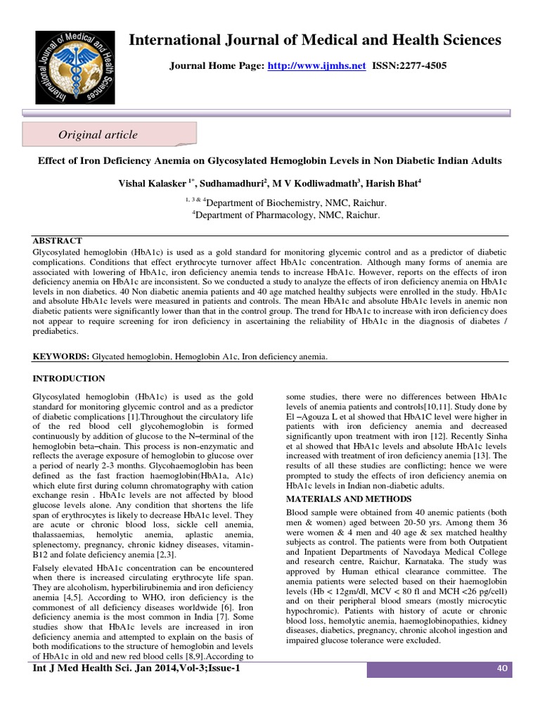 Effect of Iron Deficiency Anemia On Glycosylated Hemoglobin Levels in ...